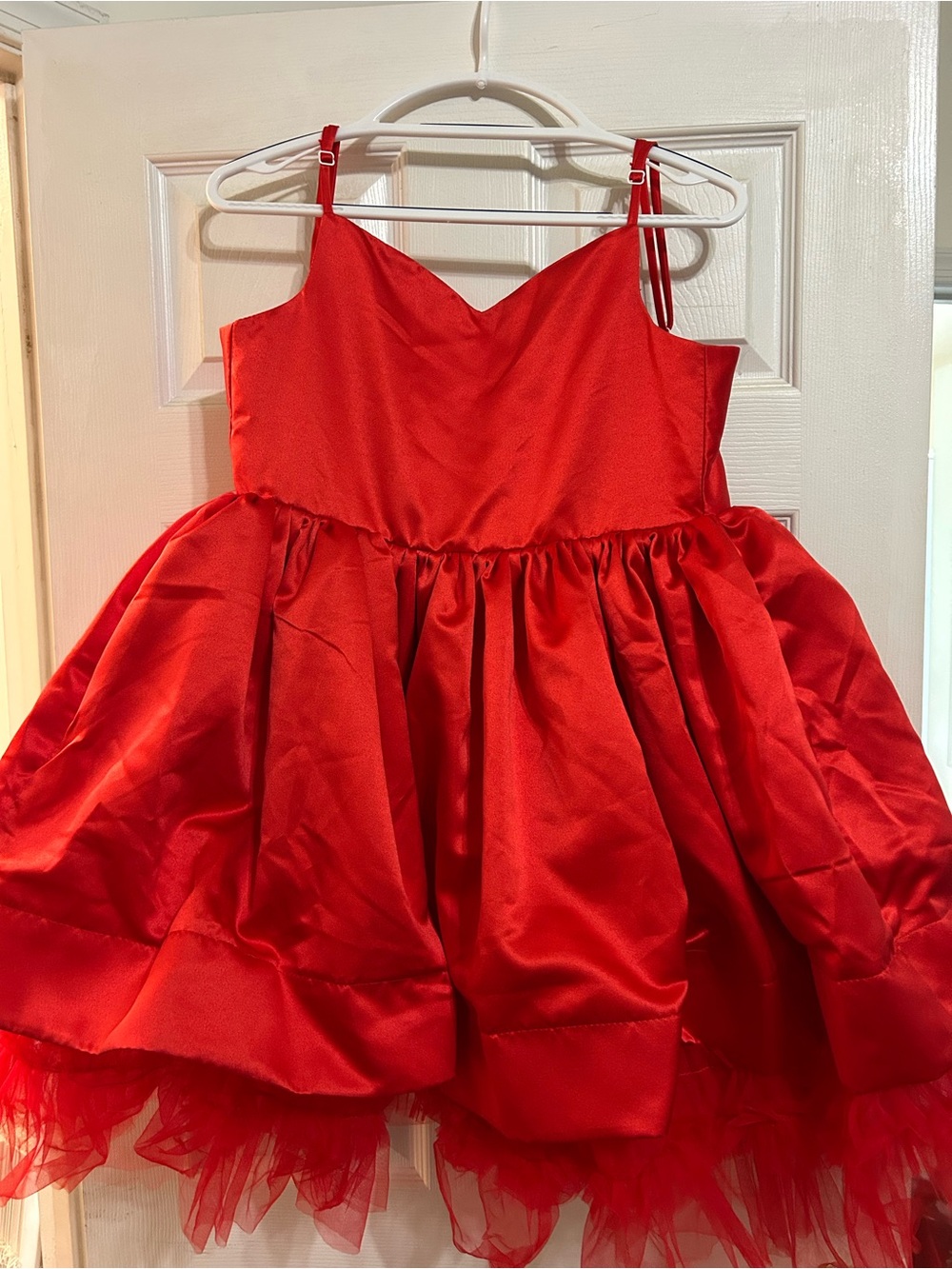 Red Satin Party Dress with Full Skirt